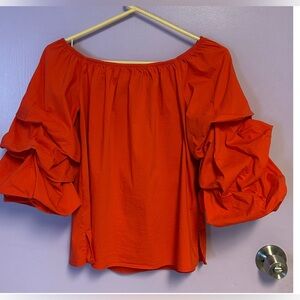 Zara Red Ruffle Sleeve Cotton Blend Blouse Size XS
